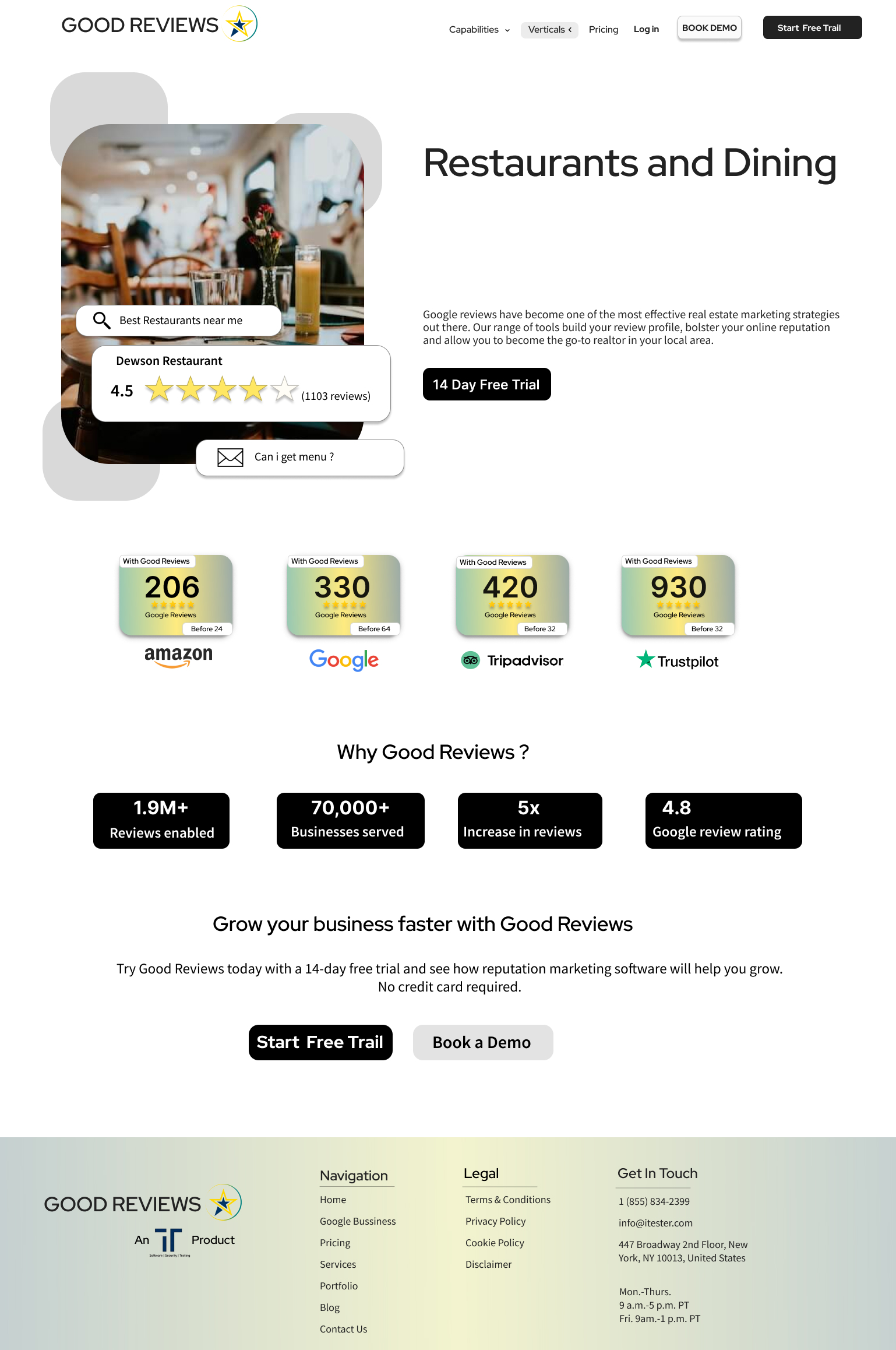 Restaurants industry landing page